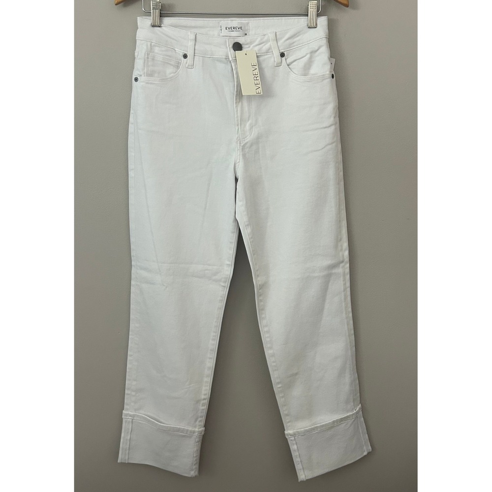 Evereve Jeans Womens 28 White High Rise‎ Cuffed Pants The Ever Straight NWT